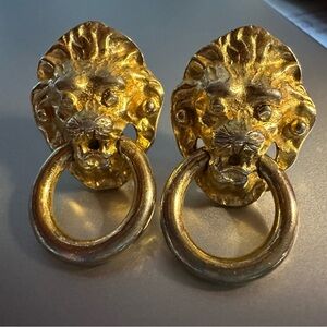 Vintage Kenneth J. Lane Gold Lion Door Knocker Earrings from the 70’s.